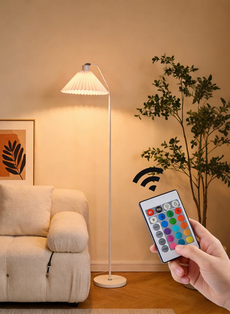 Minimalist Arc LED Floor Lamp, 16 Color Temperatures, Stepless Dimming, Remote Control, White Fabric Shade, Adjustable Tall Standing Lamp, Modern Design, 149×47 cm, for Bedroom, Living Room, or Office, White - Image 1